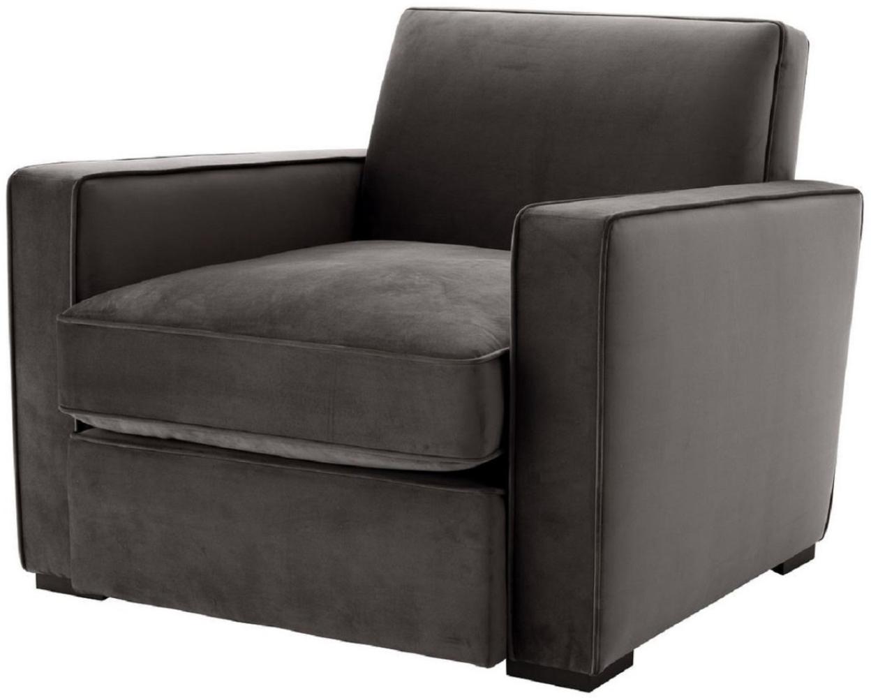 Casa Padrino Luxus Samt Sessel Grau / Schwarz 95 x 103,5 x H. 82 cm - Edler Wohnzimmer Sessel - Luxus Qualität Bild 1