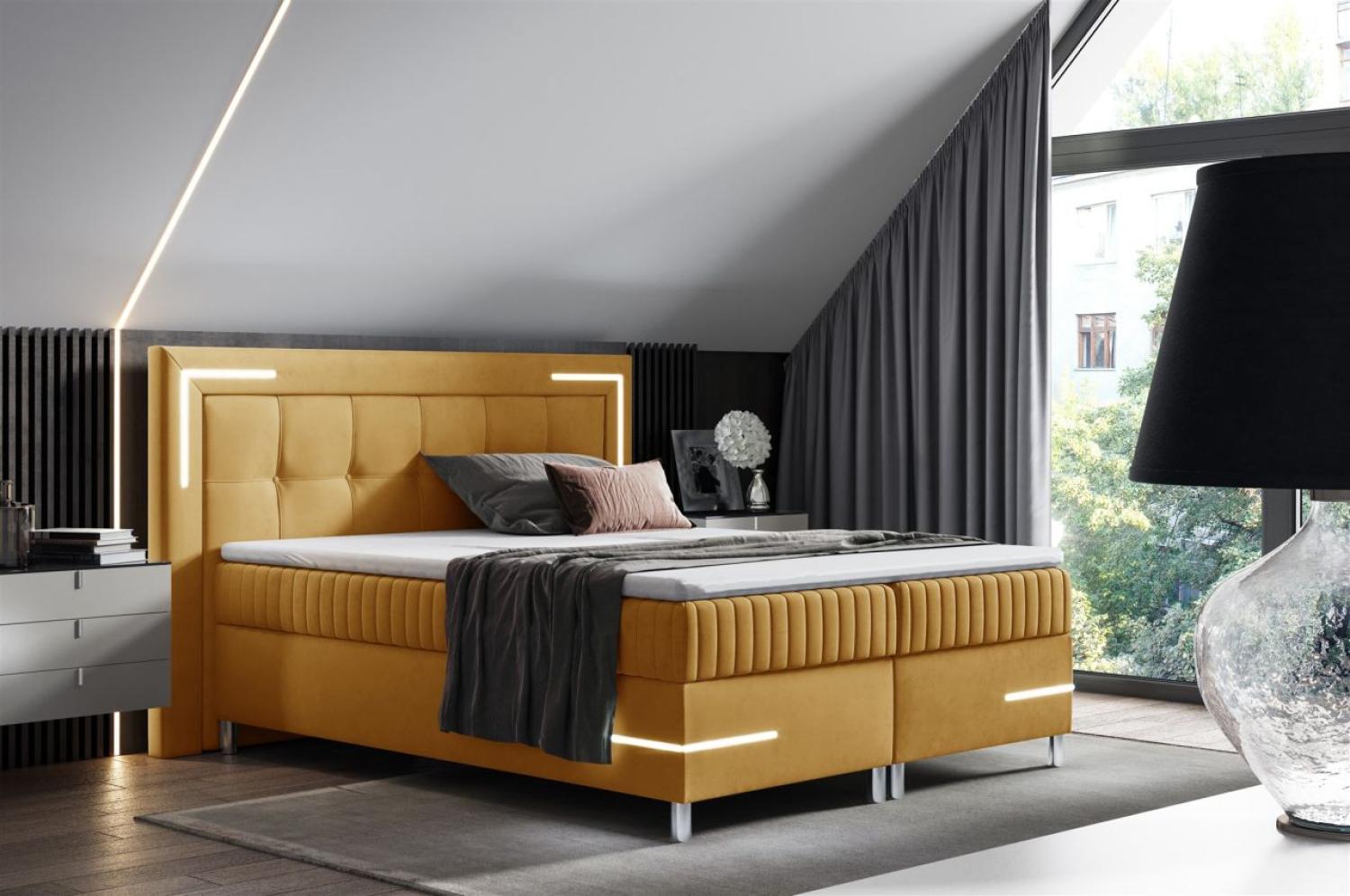 Boxspringbett Schlafzimmerbett 180x200cm AMORE Nr. 1 Gelb inkl. LED-Beleuchtung Bild 1