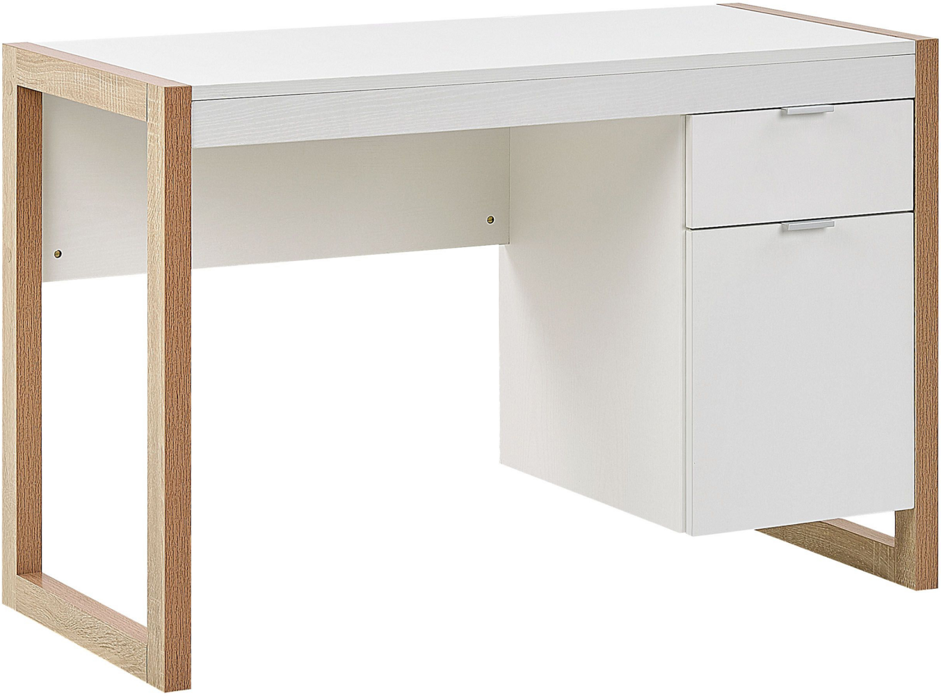 Schreibtisch weiß / heller Holzfarbton 110 x 50 cm Schublade Schrank JOHNSON Bild 1