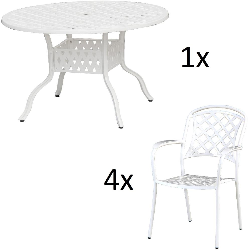 Inko 5-teilige Sitzgruppe Aluminium Guss weiß Tisch Ø 120 cm mit 4 Sesseln Tisch Ø120 cm mit 4x Sessel Capri Bild 1