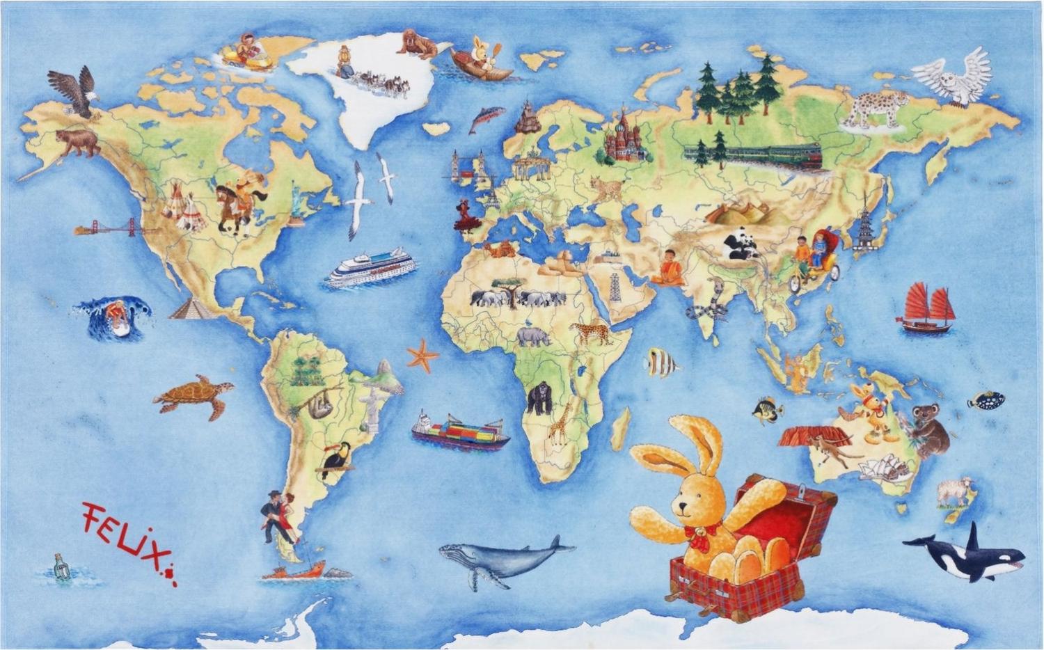 Kinderteppich- FELiX Spiel und Lern Teppich, Die Weltkarte, in Zwei Größen, Teppich 160 x 100 cm Bild 1