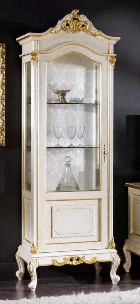 Casa Padrino Luxus Barock Vitrine Weiß / Gold - Handgefertigter Massivholz Vitrinenschrank mit Tür - Prunkvolle Barock Möbel - Luxus Qualität - Made in Italy Bild 1