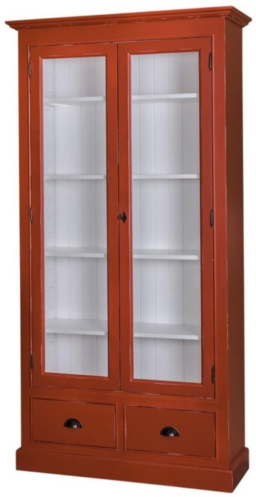 Casa Padrino Landhausstil Wohnzimmer Vitrinenschrank Antik Rot / Weiß 109 x 39 x H. 210 cm - Wohnzimmerschrank mit 2 Glastüren und 2 Schubladen Bild 1