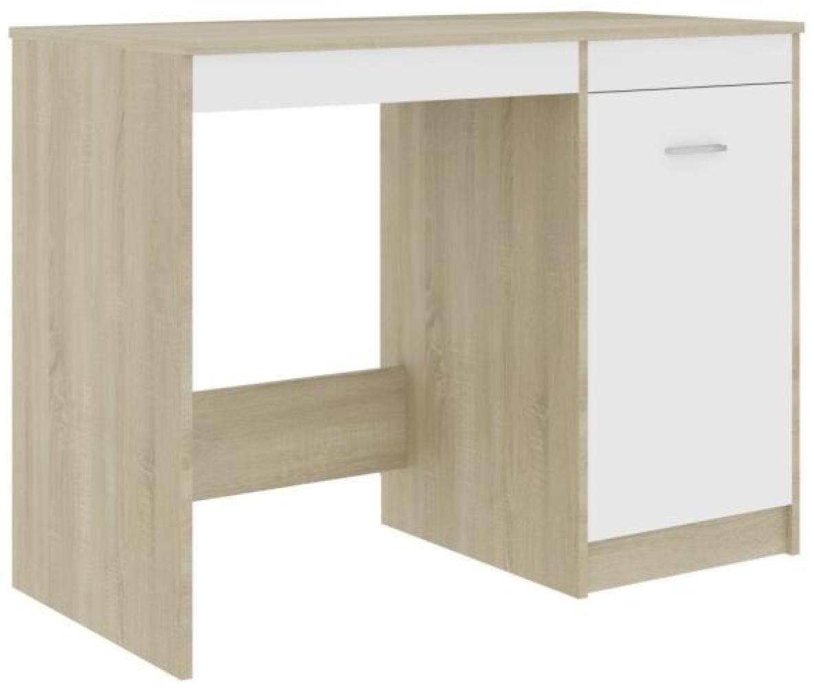 Schreibtisch, Spanplatte Weiß/ Sonoma-Eiche, 100 × 50 × 76 cm Bild 1