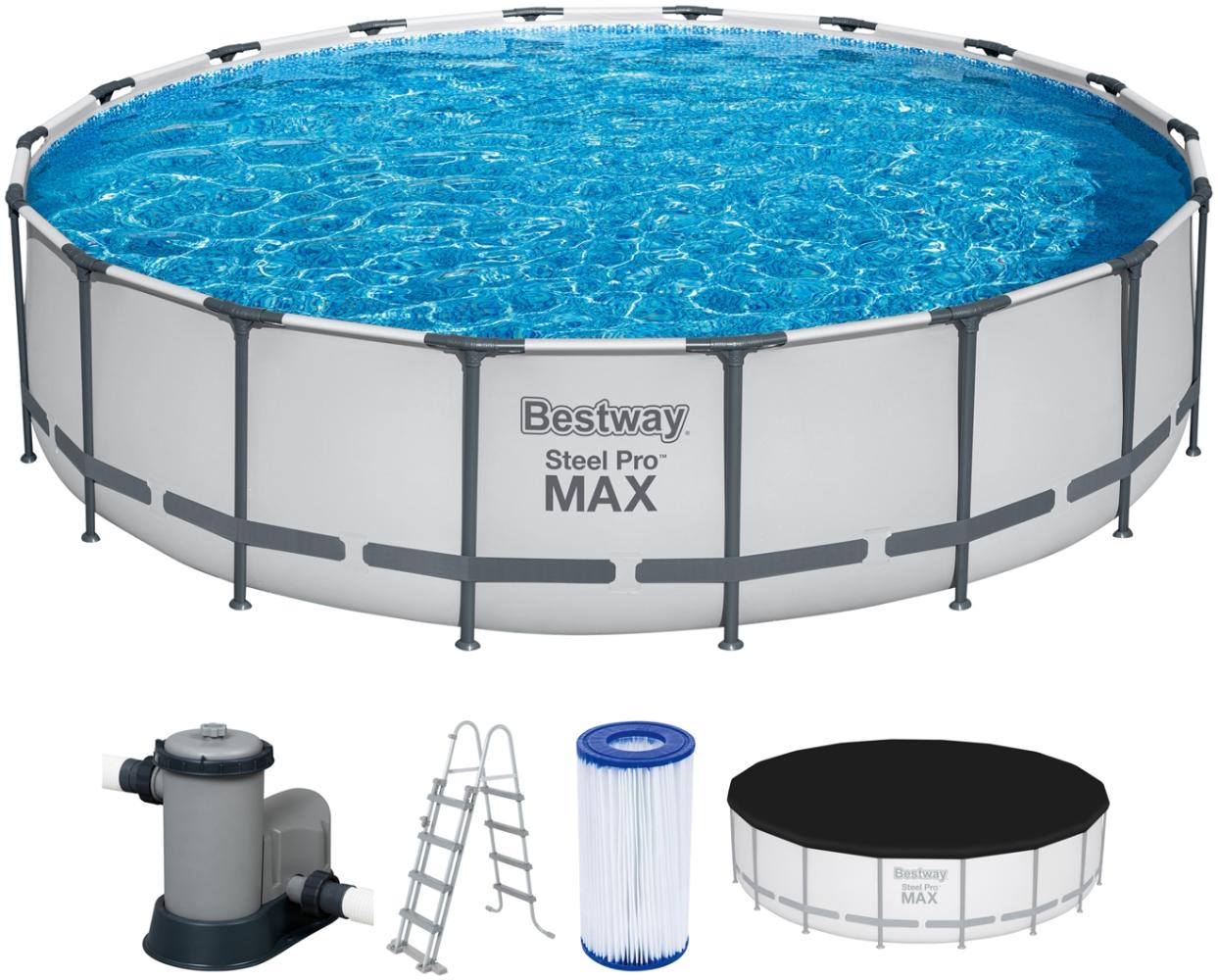 Steel Pro MAX™ Frame Pool Komplett-Set mit Filterpumpe Ø 549 x 122 cm, lichtgrau, rund Bild 1