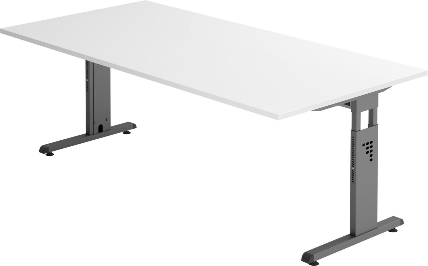 bümö® Schreibtisch O-Serie höhenverstellbar, Tischplatte 200 x 100 cm in weiß, Gestell in graphit Bild 1