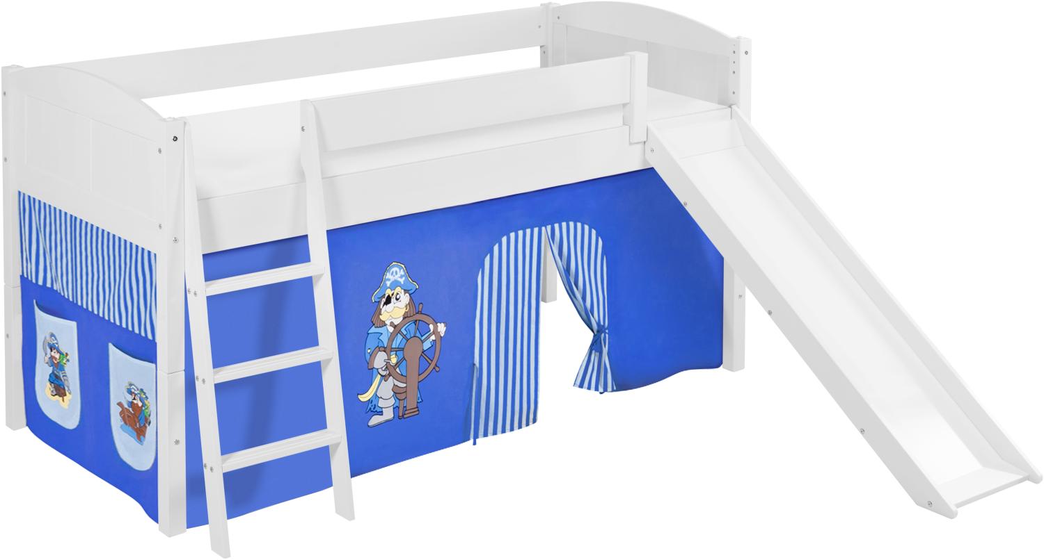 Lilokids 'Ida 4106' Spielbett 90 x 200 cm, Pirat Blau, Kiefer massiv, mit Rutsche und Vorhang Bild 1