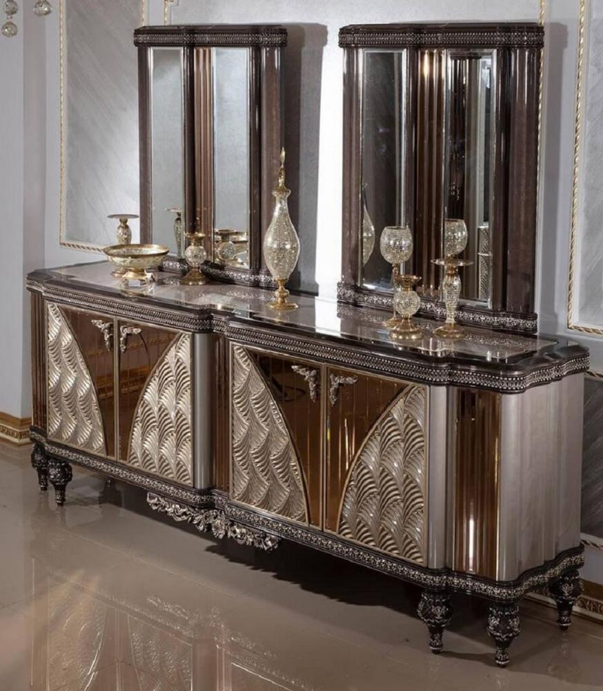 Casa Padrino Luxus Barock Möbel Set Grau / Schwarz / Silber / Gold - 1 Barock Sideboard mit 4 Türen & 2 Barock Wandspiegel - Handgefertigte Barock Möbel - Edel & Prunkvoll Bild 1