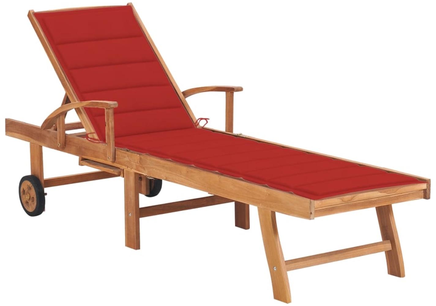 vidaXL Sonnenliege mit Auflage Rot Massivholz Teak 3063012 Bild 1