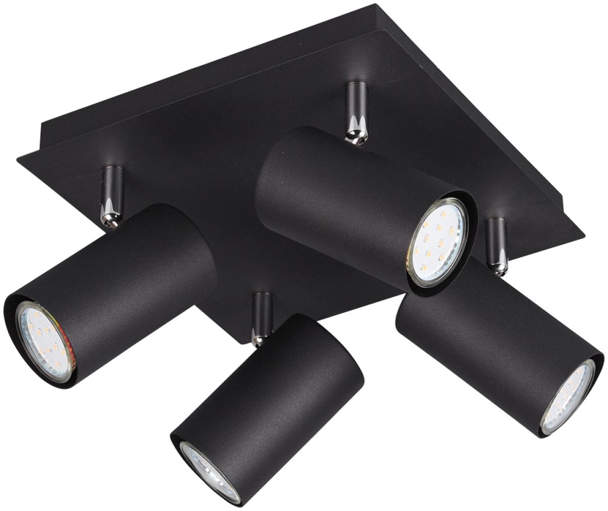 Moderner schwenkbarer Deckenstrahler aus schwarz mattem Metall mit 4 LED Spots Bild 1