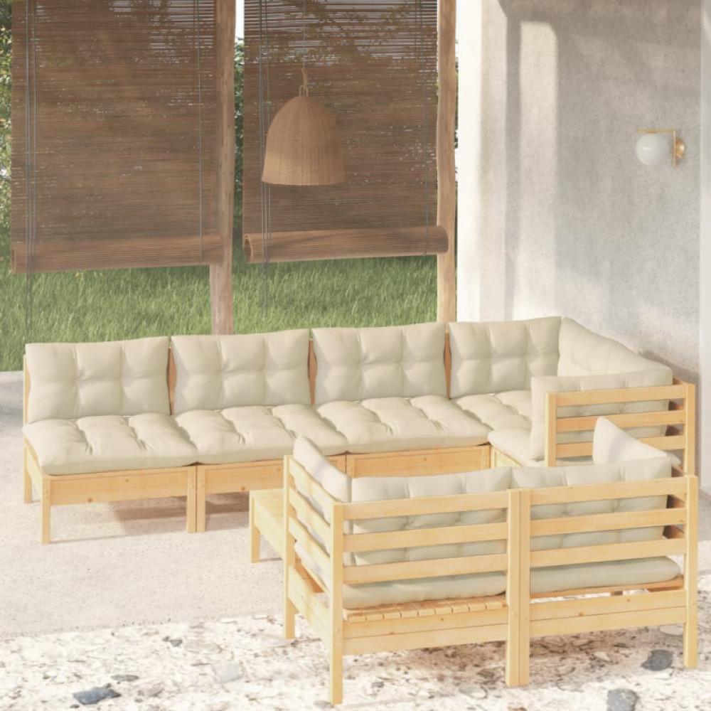 8-tlg. Garten-Lounge-Set mit Creme Kissen Massivholz Kiefer Bild 1