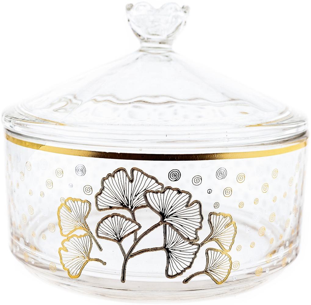 Almina Bonboniere 2-teilig Glasschale und Deckel mit goldenen und silbernen Details Blumenmotiv Bild 1