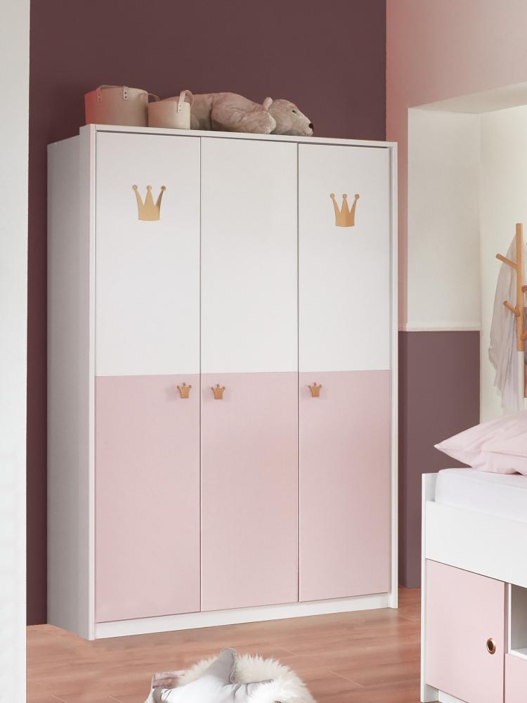 Kleiderschrank >CINDY2< (BxHxT: 139x199x58 cm) in WEISS + ABSETZUNGEN ROSE Bild 1