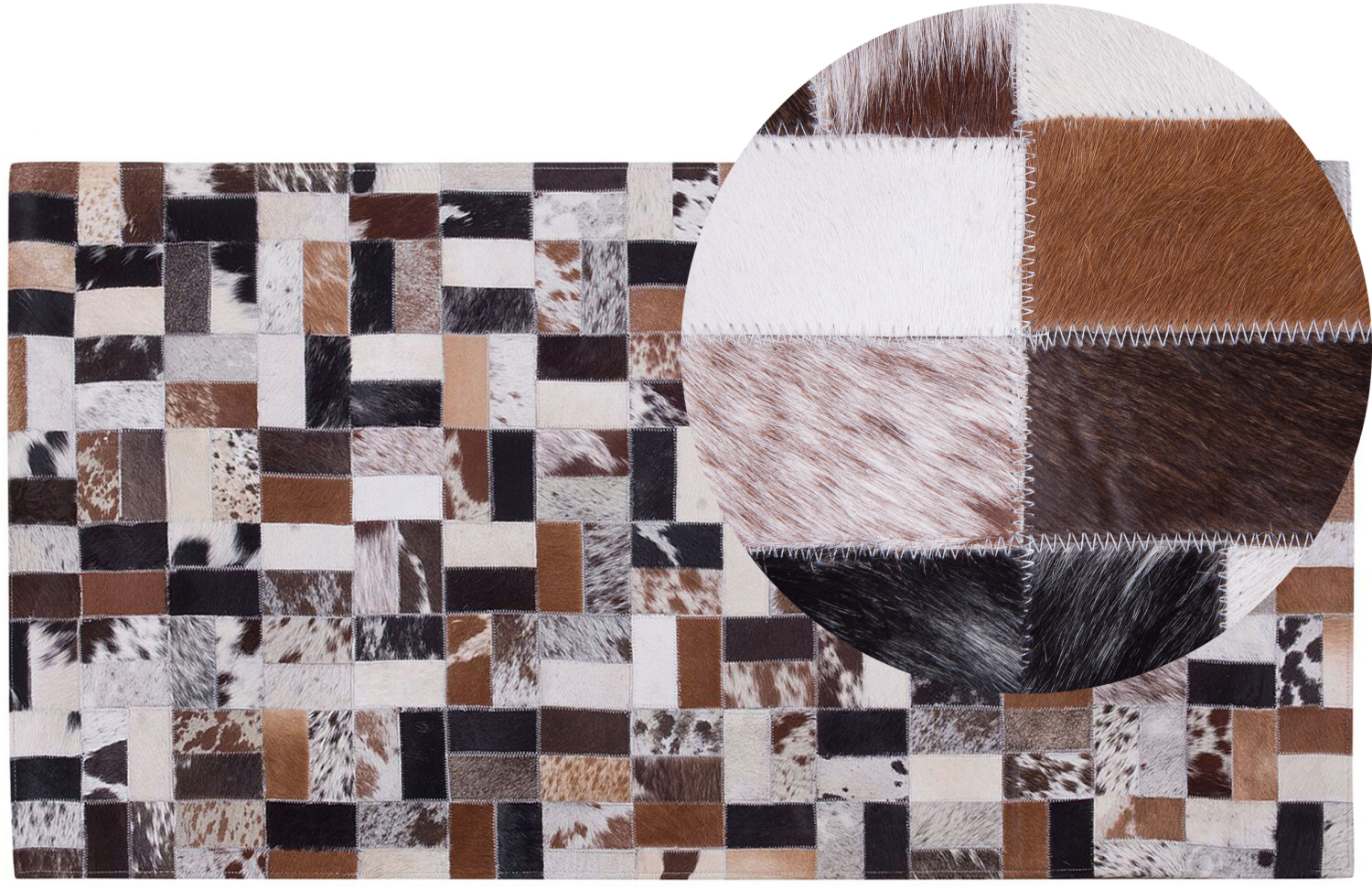 Teppich Kuhfell braun-beige 80 x 150 cm Patchwork CESME Bild 1