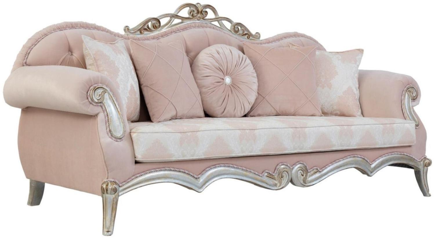 Casa Padrino Luxus Barock Wohnzimmer Sofa mit dekorativen Kissen Rosa / Silber / Gold 230 x 90 x H. 105 cm Bild 1