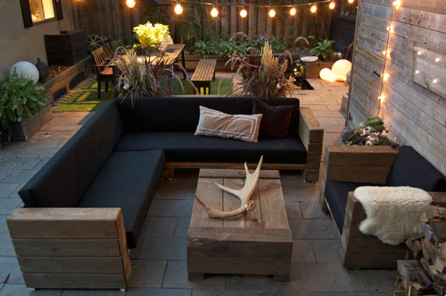 Luxus Garten Möbel Set Eiche Massiv mit Polsterung - Eckcouch + Sessel + Tisch - Lounge Set Bild 1