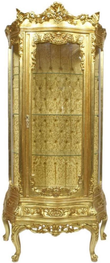 Casa Padrino Barock Vitrine Gold 80 x 40 x H. 200 cm - Prunkvoller Barock Vitrinenschrank mit Glastür und wunderschönen Verzierungen - Barock Möbel Bild 1