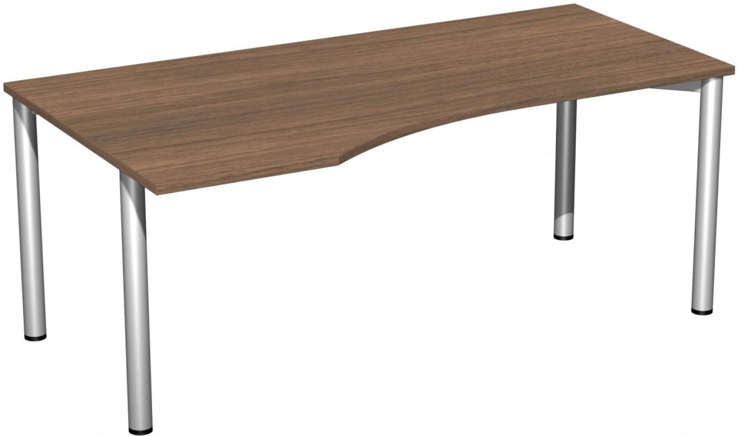 PC-Schreibtisch '4 Fuß Flex' links, 180x100cm, Nussbaum / Silber Bild 1