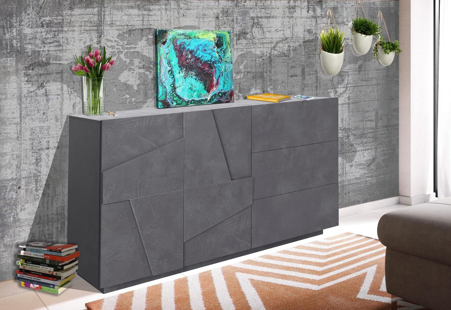 Dmora Modernes Sideboard mit 2 Türen und 3 Schubladen, Made in Italy, Küchensideboard mit Detail, Design-Wohnbuffet, cm 143x44h86, Farbe Aschgrau Bild 1