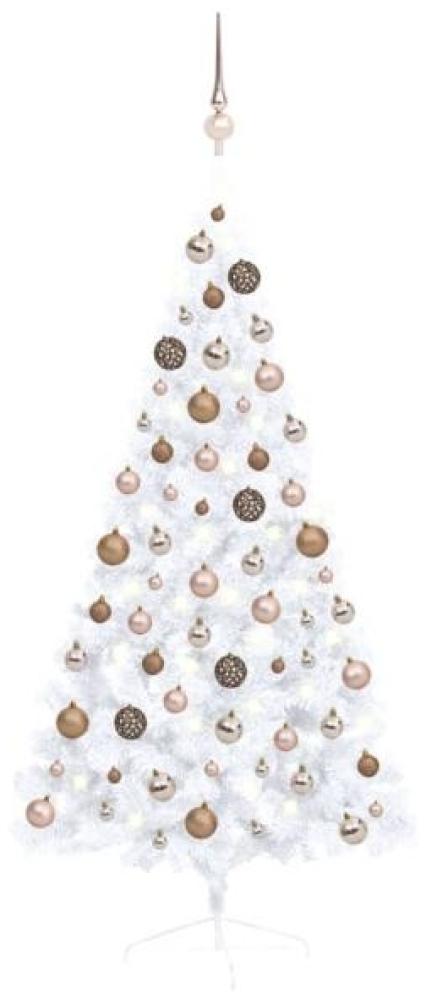vidaXL Künstlicher Halber Weihnachtsbaum mit LEDs & Kugeln Weiß 150 cm, Mit Beleuchtung [3077569] Bild 1