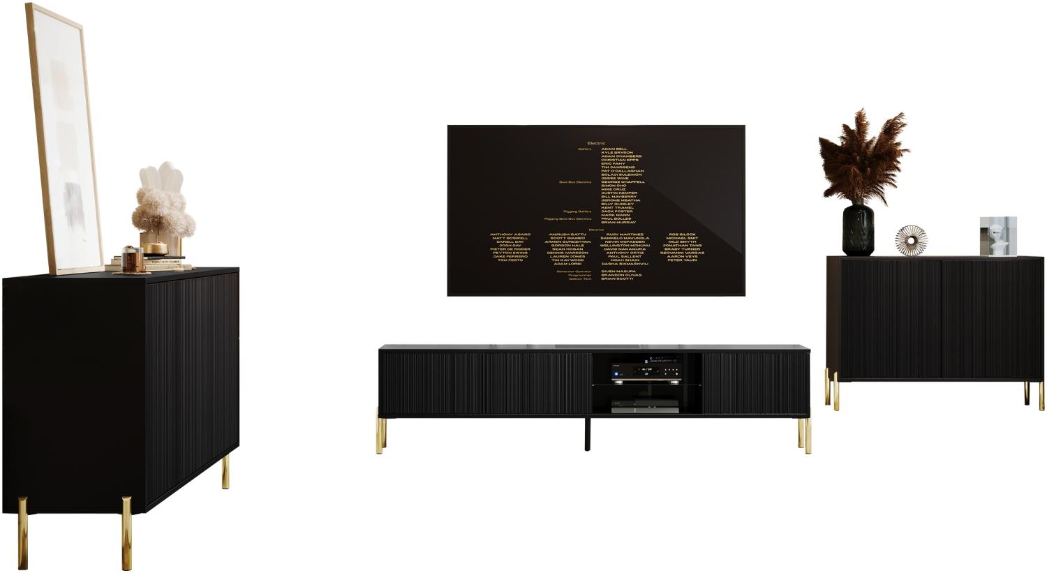 Wohnzimmer-Set Onekro I, im Set: 2 Kommoden, TV-Lowboard mit LED-Beleuchtung (Farbe: Schwarz) Bild 1