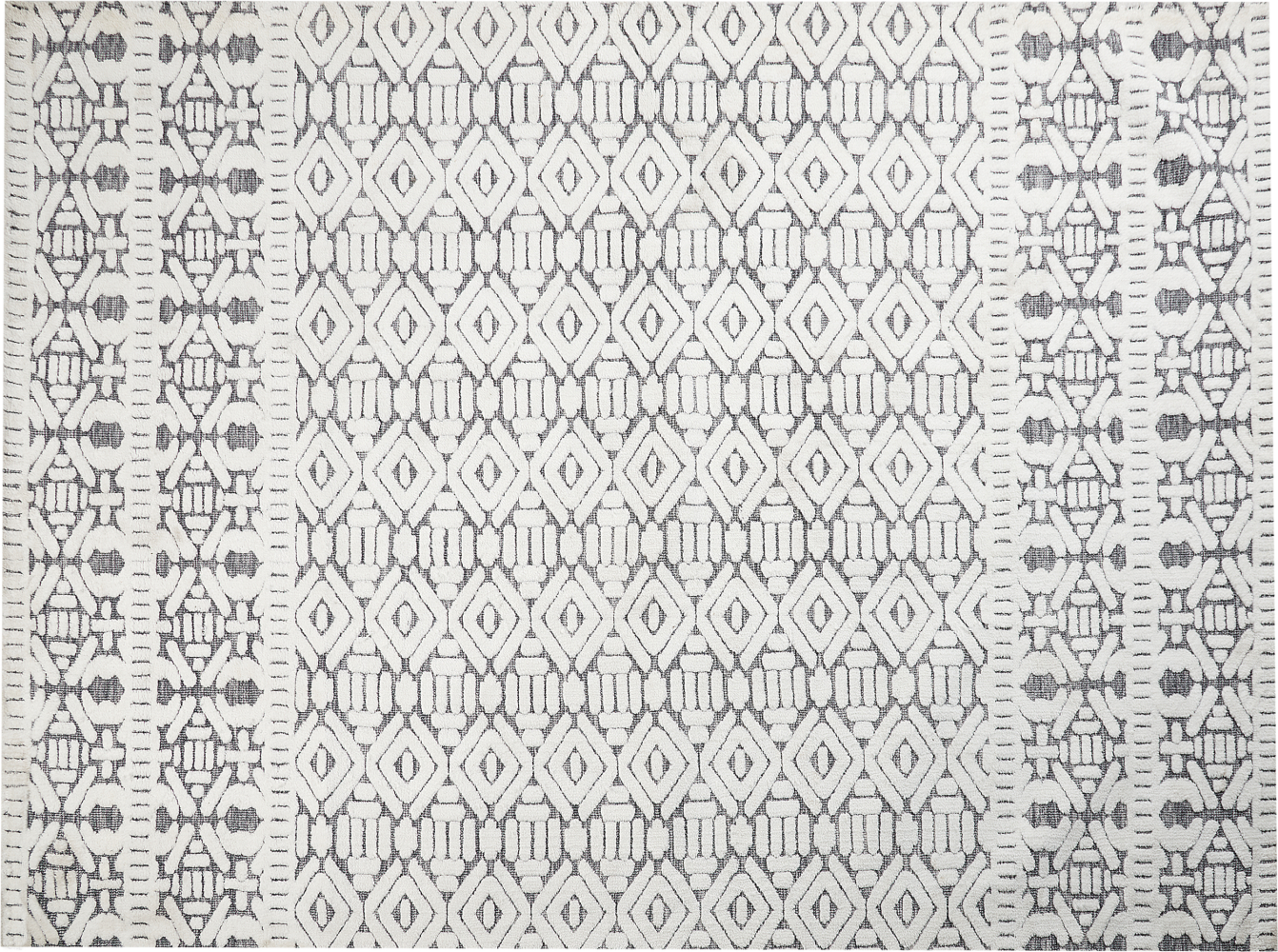 Teppich weiß grau 300 x 400 cm geometrisches Muster Kurzflor SIBI Bild 1