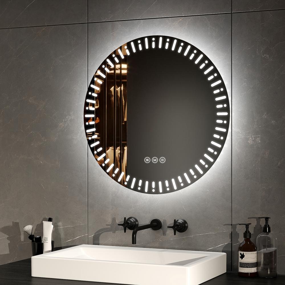 EMKE Badspiegel mit Beleuchtung 50 cm mit Beschlagfrei, Dimmbar 3 Lichtfarbe Touchschalter IP44 Bild 1