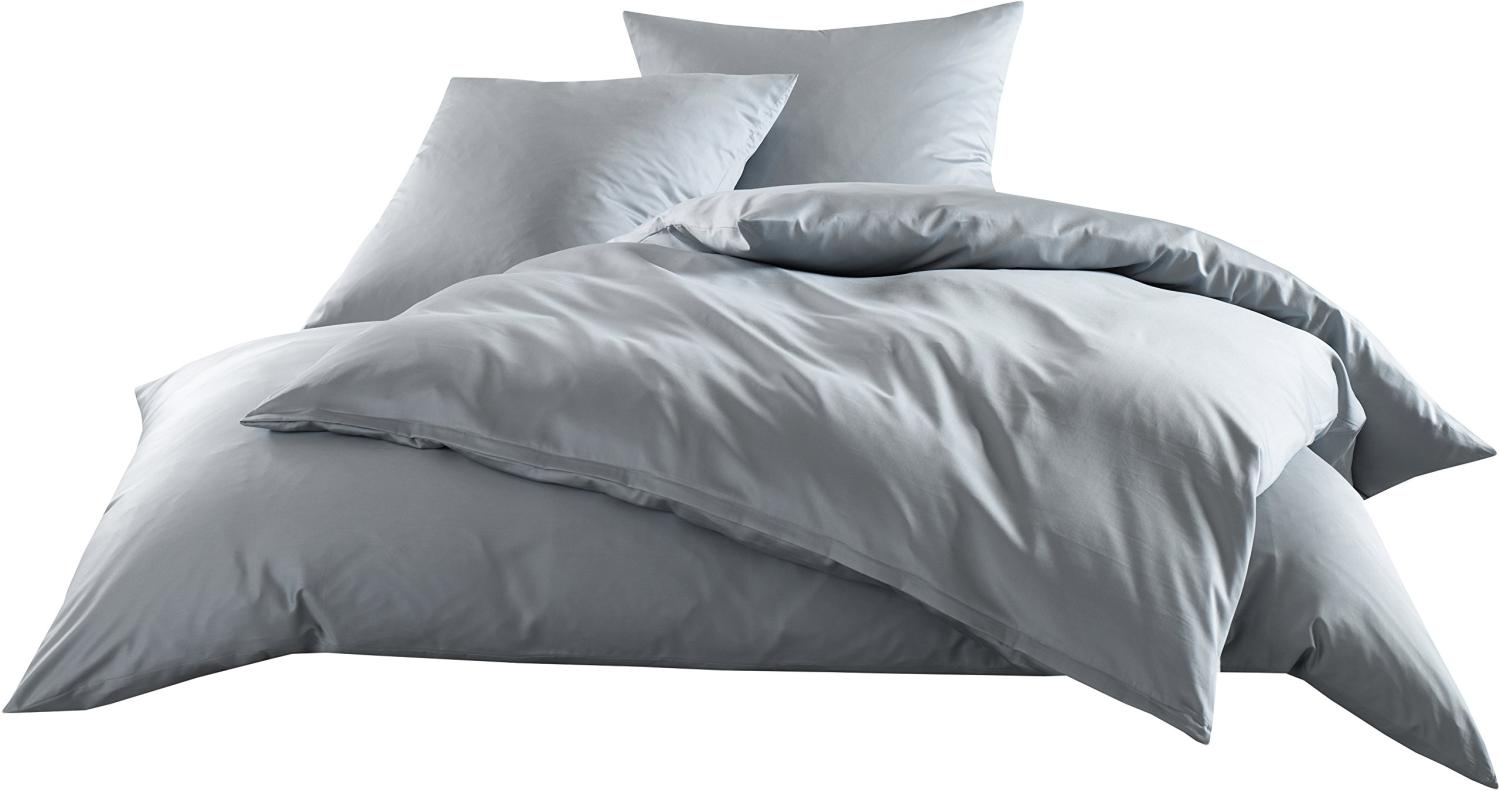 Mako-Satin Baumwollsatin Bettwäsche Uni einfarbig zum Kombinieren (Bettbezug 200 cm x 220 cm, Grau) Bild 1