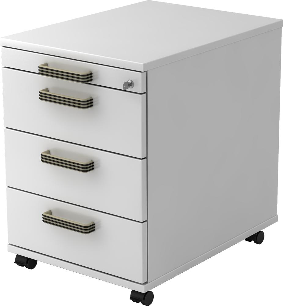 bümö® Rollcontainer Office abschließbar mit Universalschubladen & Streifengriffen in weiß Bild 1