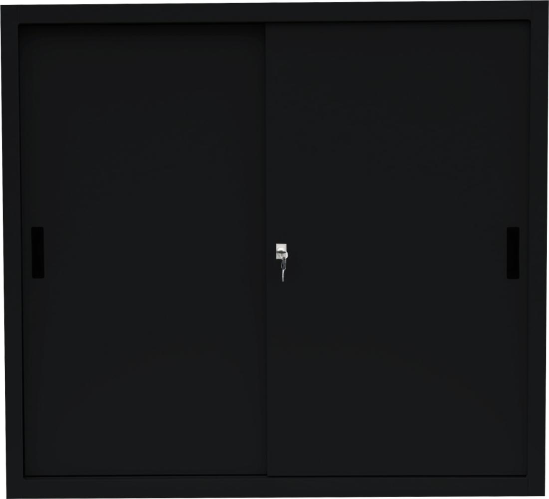Schiebetürenschrank Schiebetüren Büro Aktenschrank Sideboard aus Stahl Schwarz 1090 x 1200 x 450 mm (Höhe x Breite x Tiefe) 550149 Bild 1