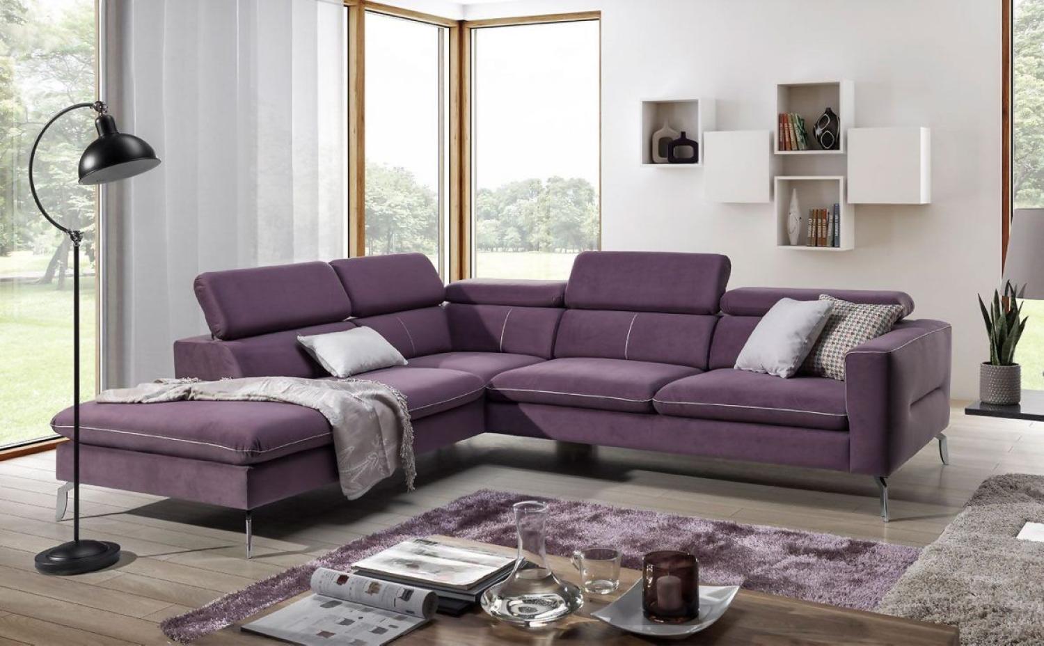 Ecksofa Sofa REZA Polyesterstoff Violett Ottomane Links Bild 1