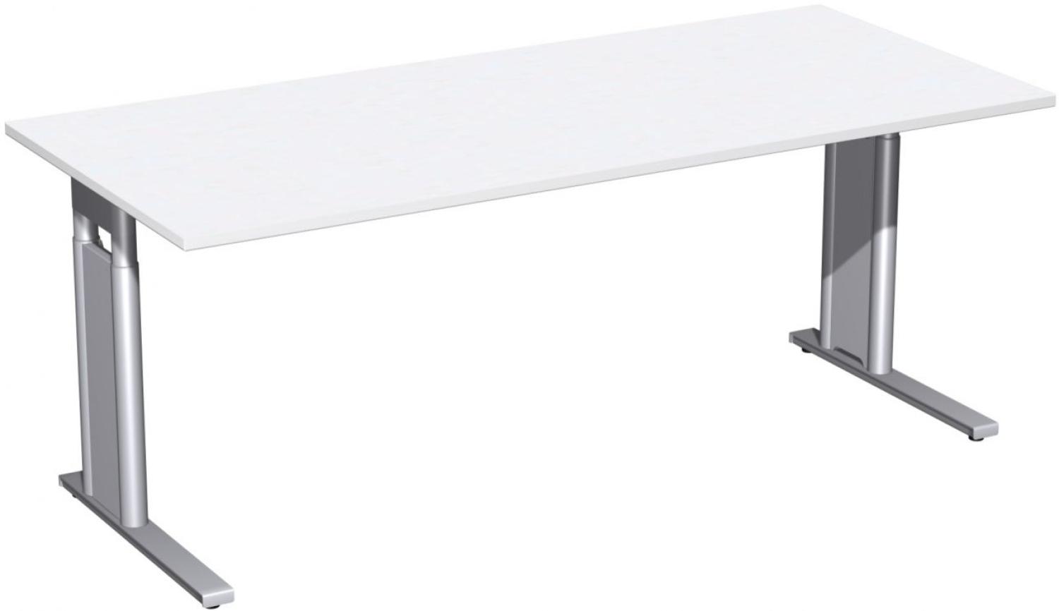 Schreibtisch 'C Fuß Pro' höhenverstellbar, 180x80cm, Weiß / Silber Bild 1