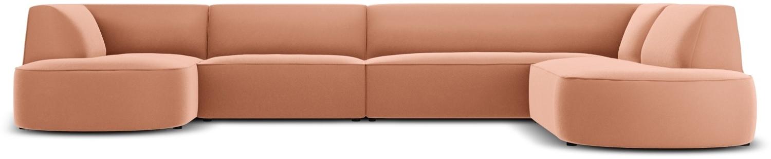 Micadoni 6-Sitzer Samtstoff Panorama Ecke rechts Sofa Ruby | Bezug Pink | Beinfarbe Black Plastic Bild 1