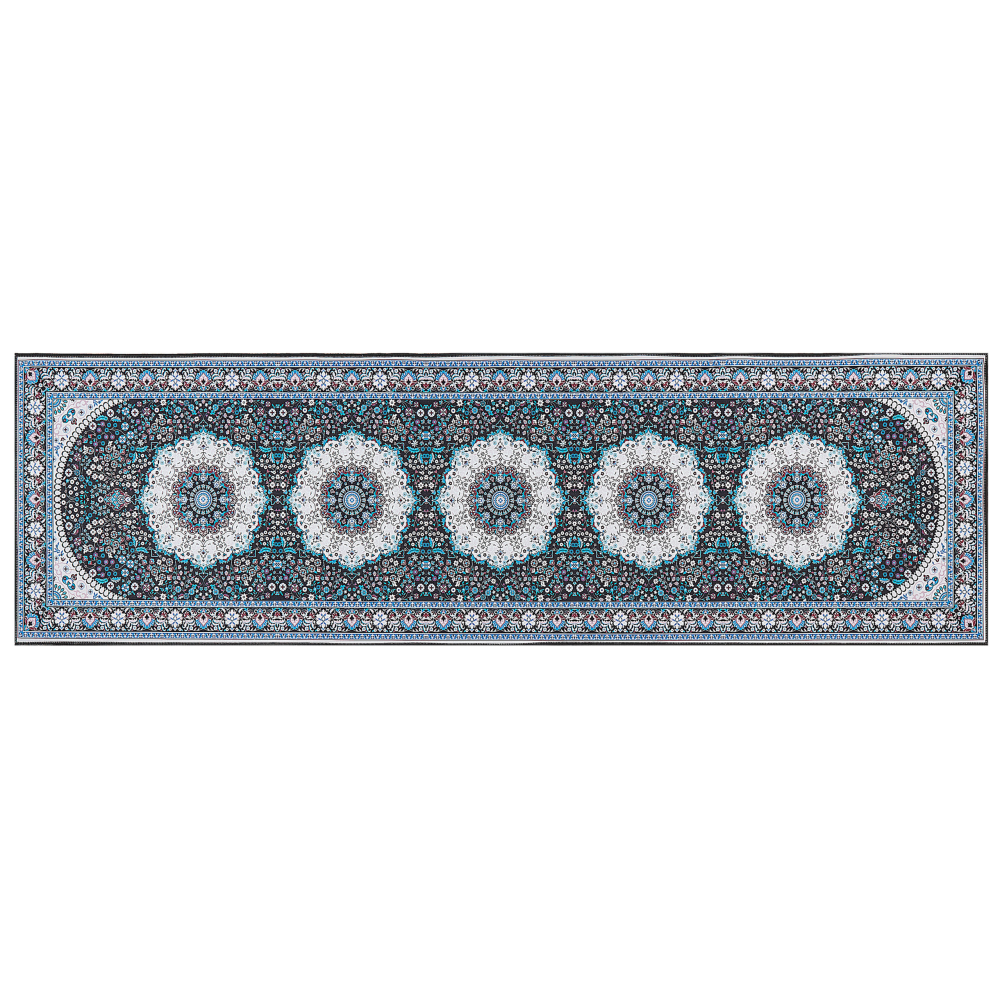 Teppich blau schwarz 60 x 200 cm orientalisches Muster Kurzflor GEDIZ Bild 1