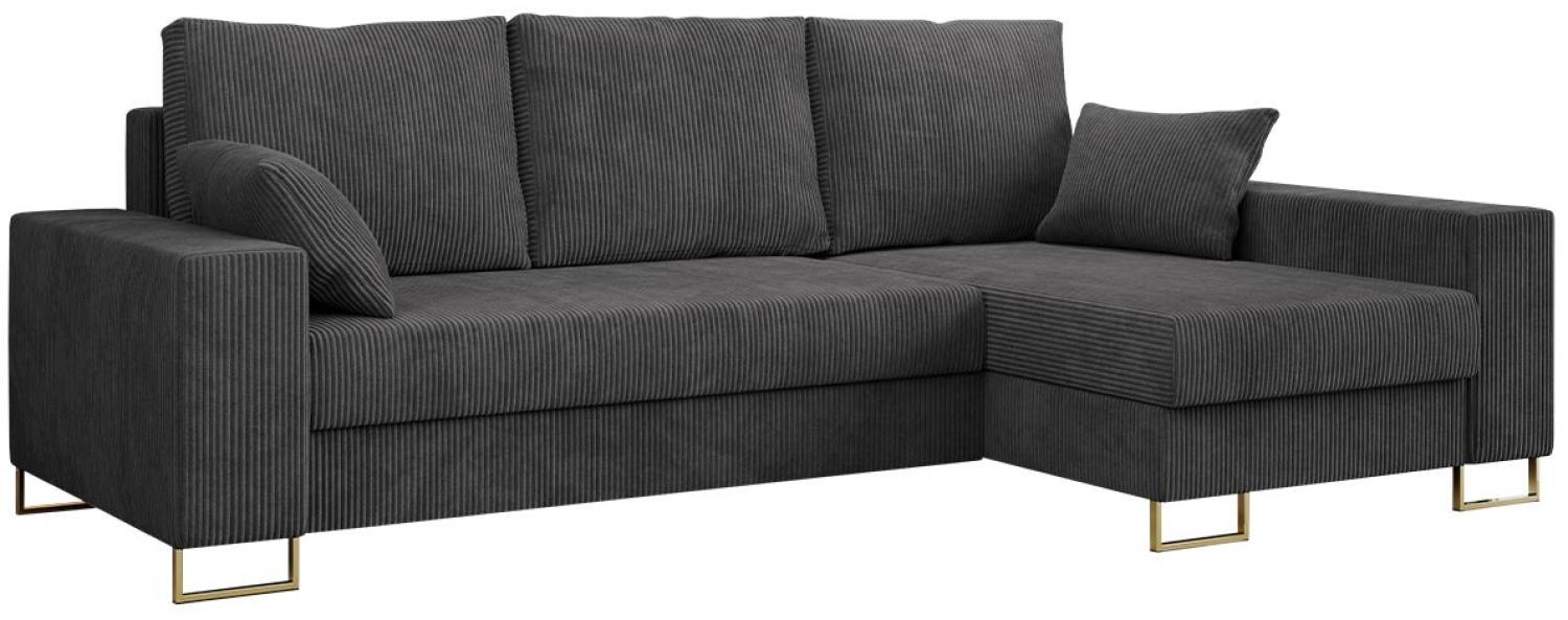 Ecksofa, Bettsofa, L-Form Couch mit Bettkasten - DORIAN-L - Dunkelgrau Cord Bild 1