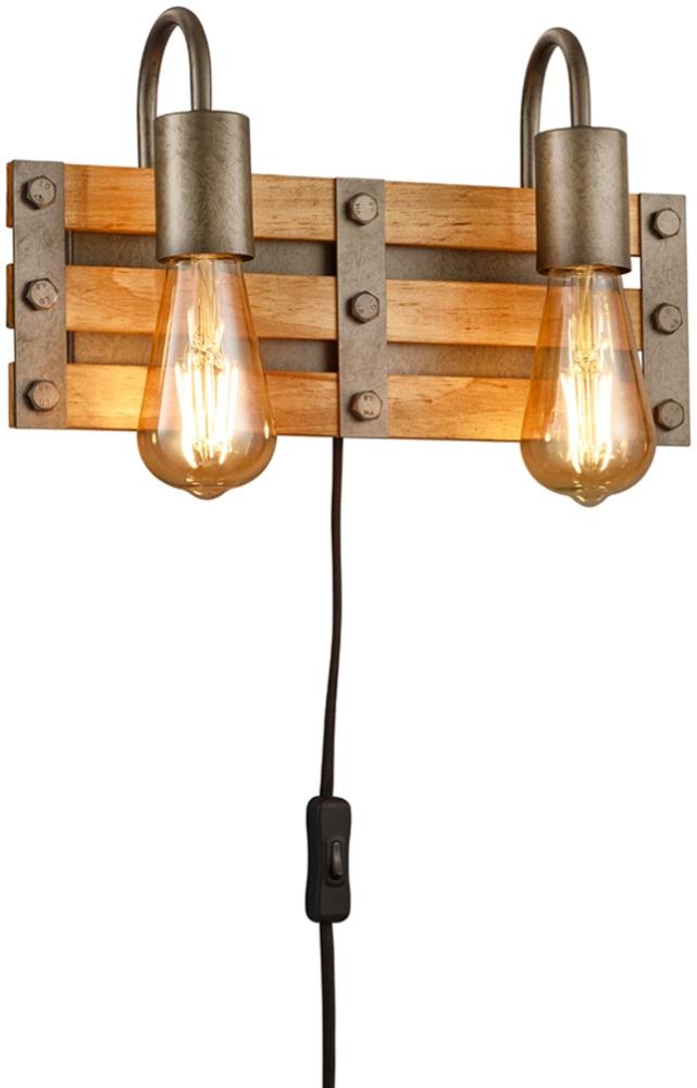 2-flammige Holzbrett LED Wandlampe mit ausgefallenem Vintage Industriedesign Bild 1