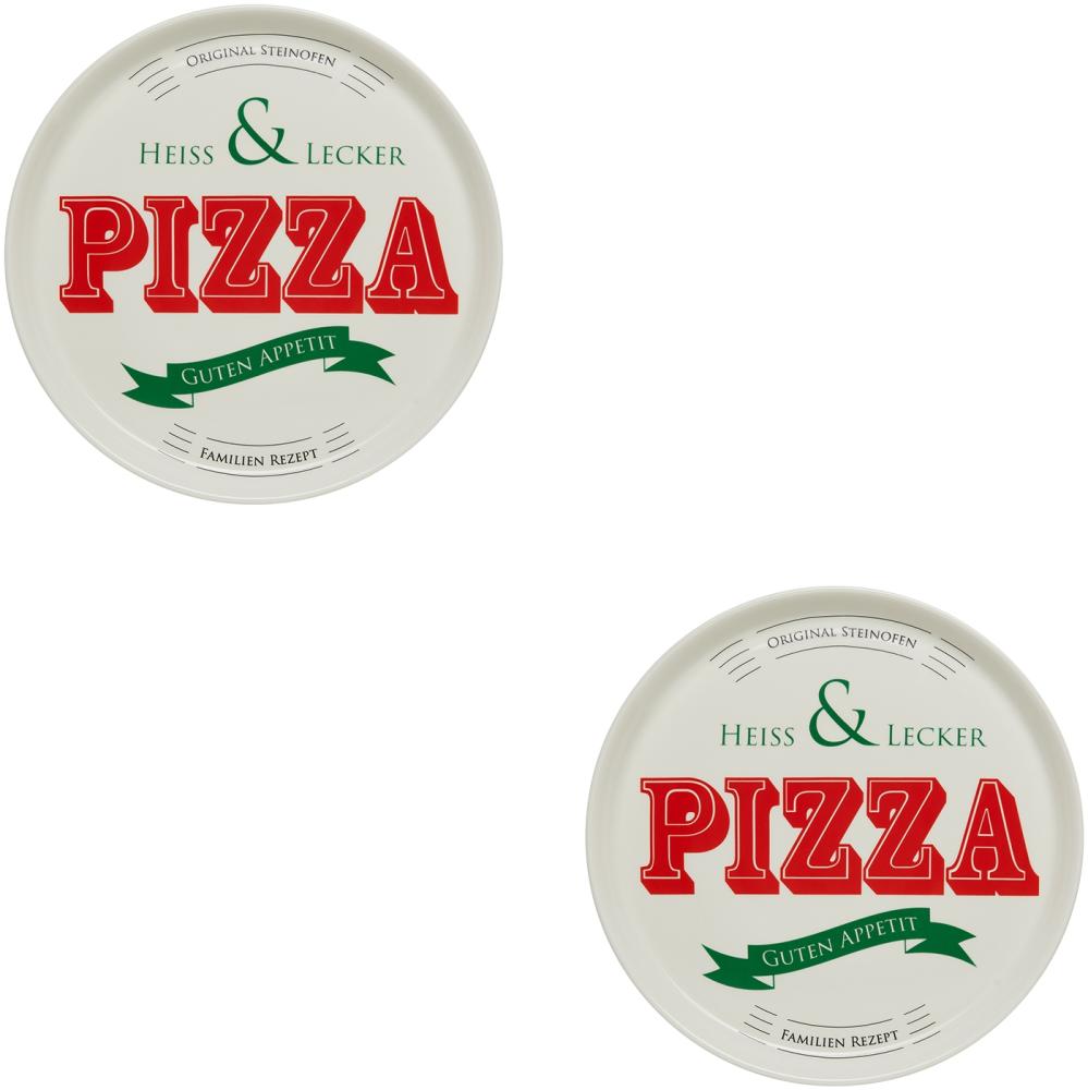 KHG 2er Set Pizzateller, extra groß mit 30cm Durchmesser in Heiss & Lecker Print, perfekt für Gastro und Zuhause, hochwertiges Porzellan, Spülmaschinengeeignet & perfekt Stapelbar Bild 1