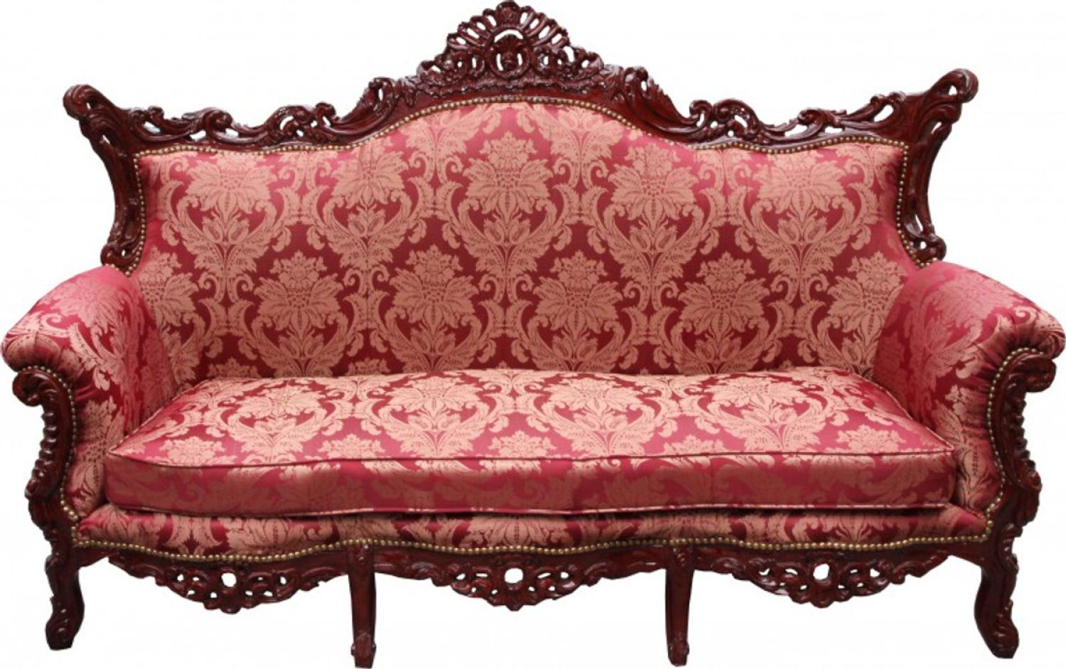 Casa Padrino Barock 3er Sofa Master Bordeaux Muster / Braunrot - Wohnzimmer Couch Möbel Lounge Bild 1
