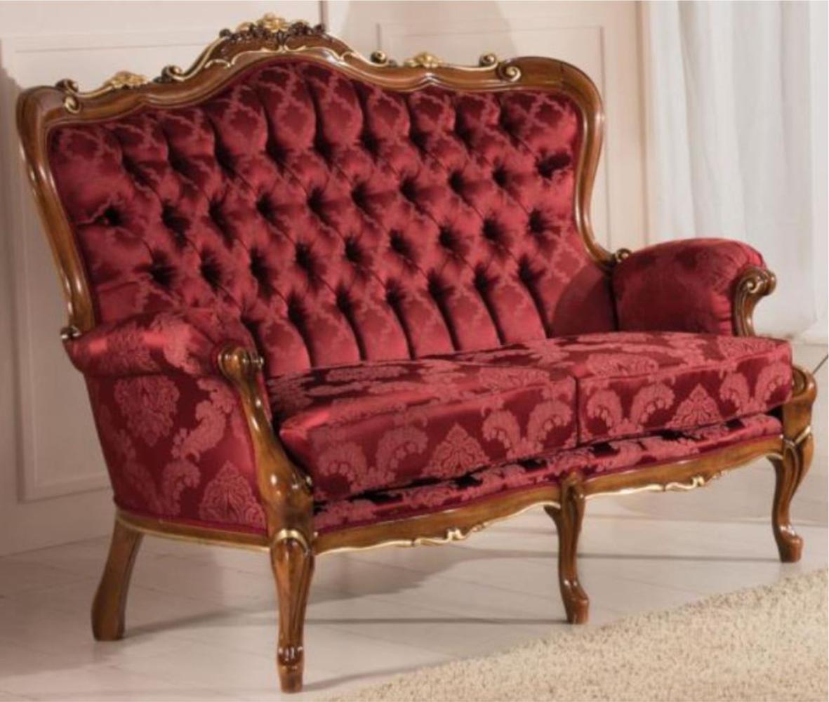 Casa Padrino Luxus Barock Wohnzimmer Sofa mit elegantem Muster Bordeauxrot / Braun / Gold 144 x 90 x H. 115 cm - Barockstil Wohnzimmer Möbel Bild 1