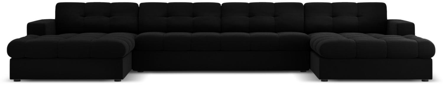 Micadoni 5-Sitzer Samtstoff Panorama Sofa Justin | Bezug Black | Beinfarbe Black Plastic Bild 1