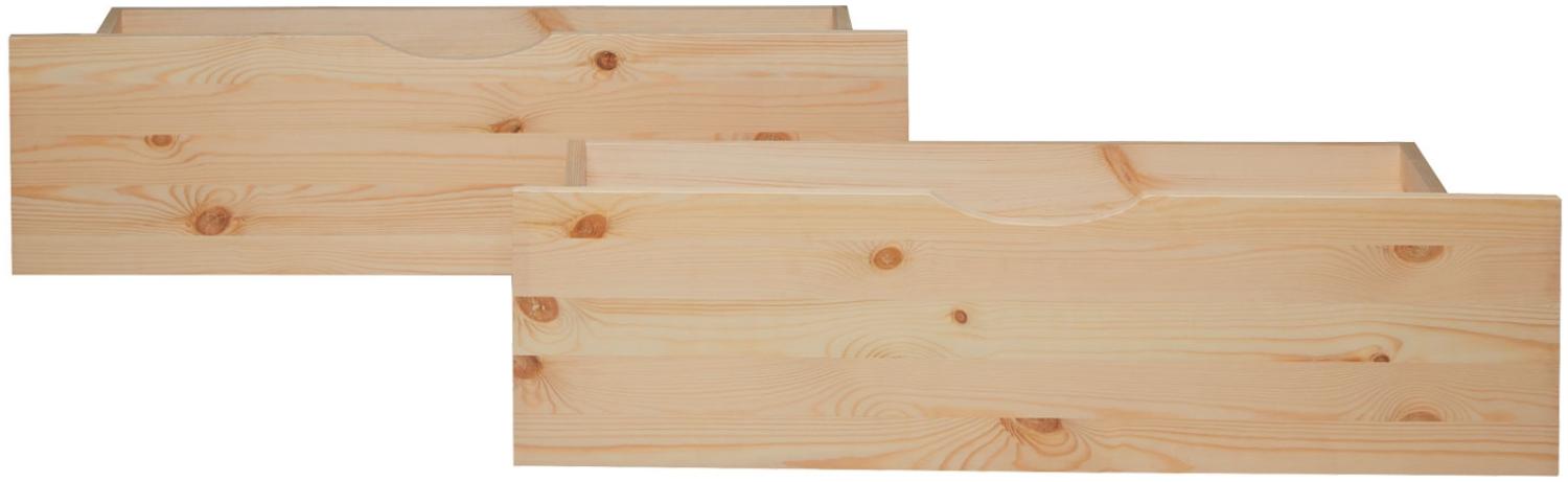 Bettkasten 2er Set Holz Aufbewahrung mit Rollen Bettschublade Bett Auszug Schublade Box Natur Bild 1