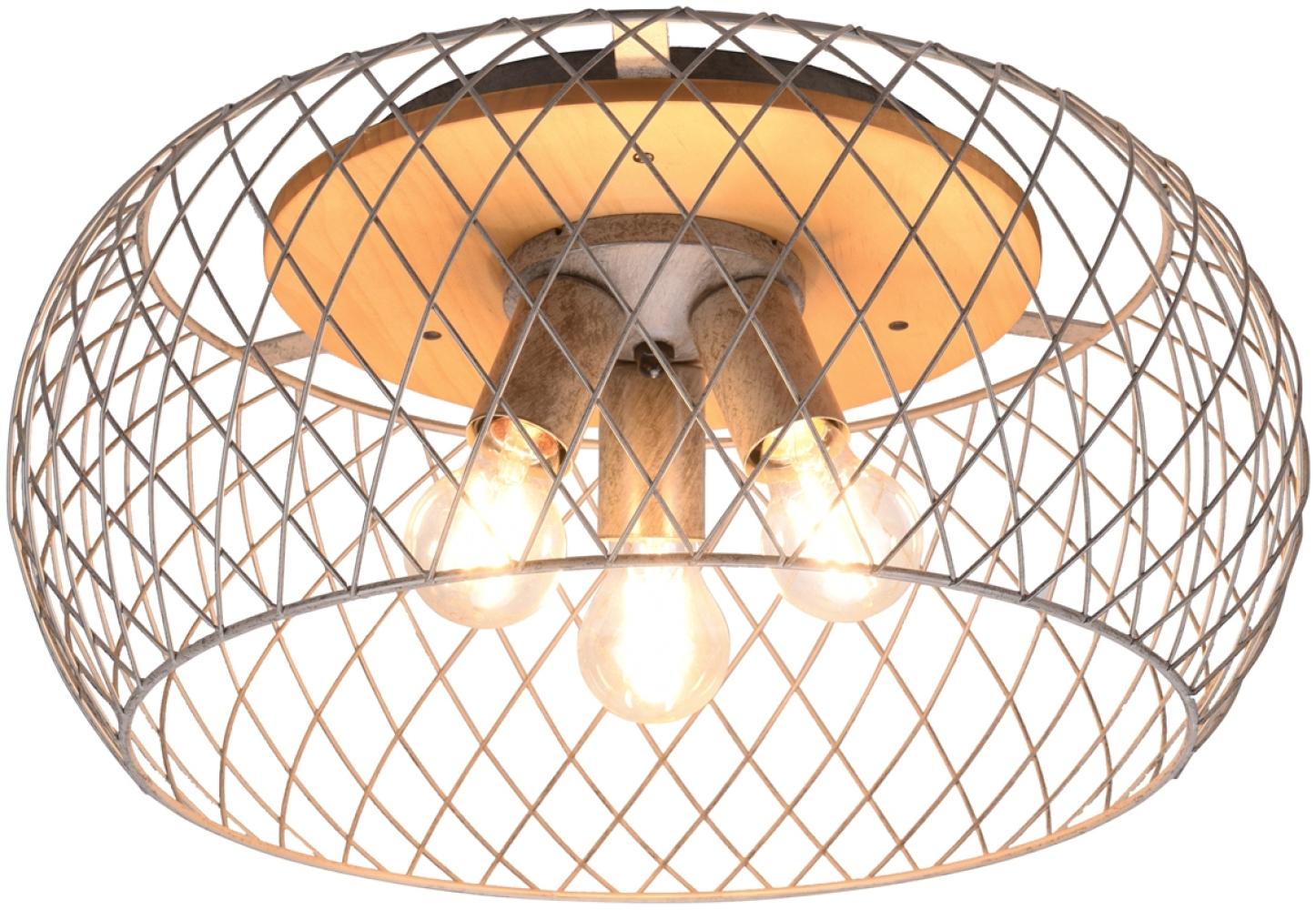 Deckenleuchte TAMIL mit Holz & Gitter Lampenschirm in Silber Ø 50cm Bild 1