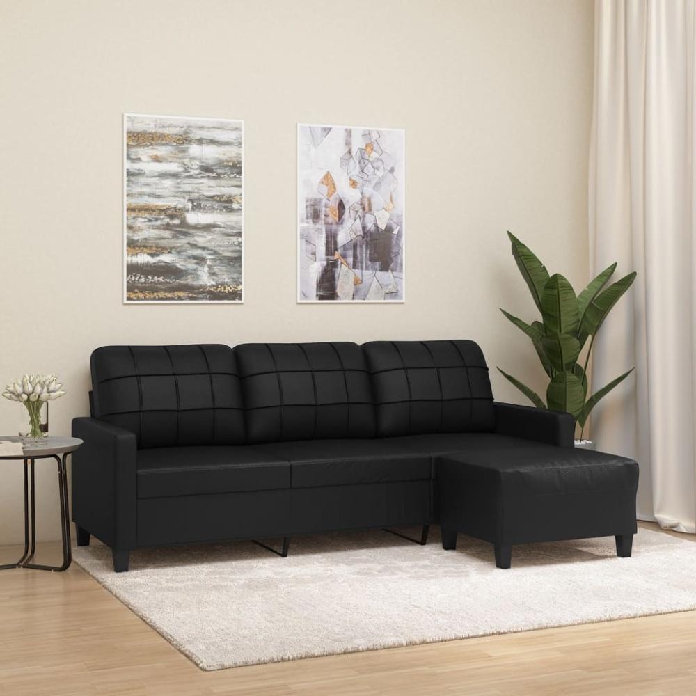 vidaXL 3-Sitzer-Sofa mit Hocker Schwarz 180 cm Kunstleder Bild 1