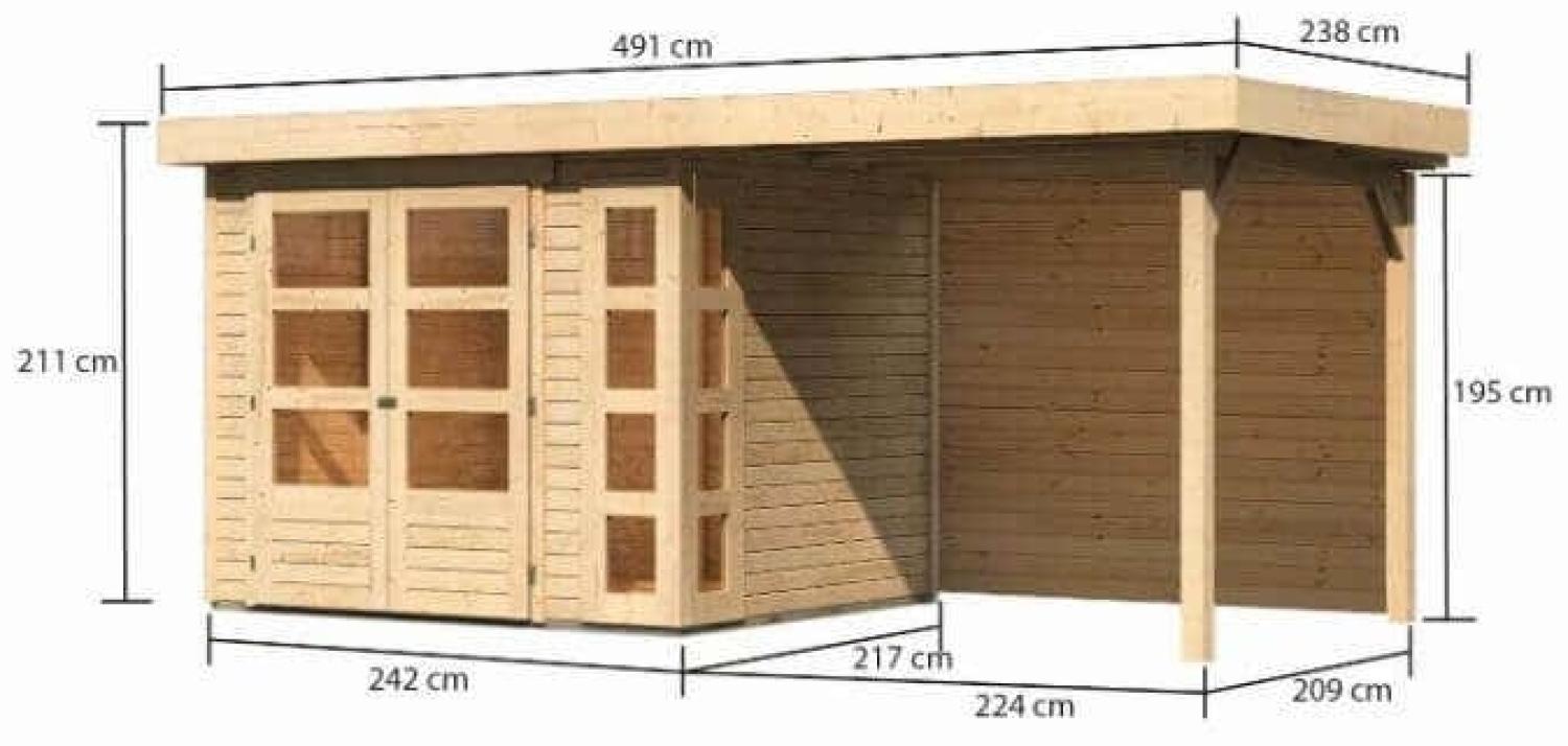 Karibu Woodfeeling Gartenhaus Kerko mit Anbaudach Gartenhaus aus Holz in Grau Holzhaus mit 19 mm Wandstärke inklusive Schleppdach Blockbohlenhaus mit Montagematerial Bild 1