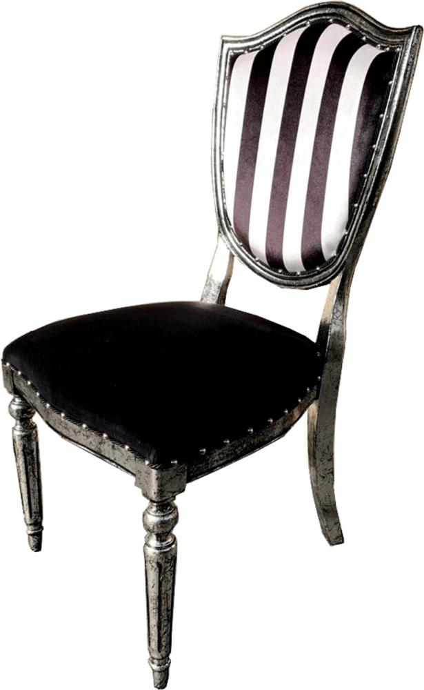 Casa Padrino Art Deco Luxus Esszimmer Stuhl Schwarz Weiß Streifen / Antik Stil Silber - Luxus Hotel Möbel Bild 1