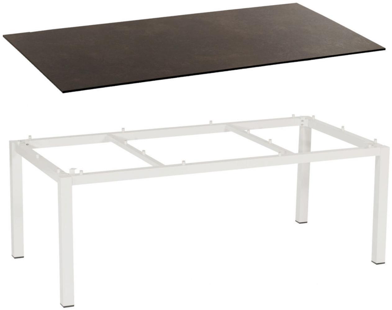 Sonnenpartner Gartentisch Base 200x100 cm Aluminium weiß Tischsystem Tischplatte Compact HPL Keramikoptik Bild 1