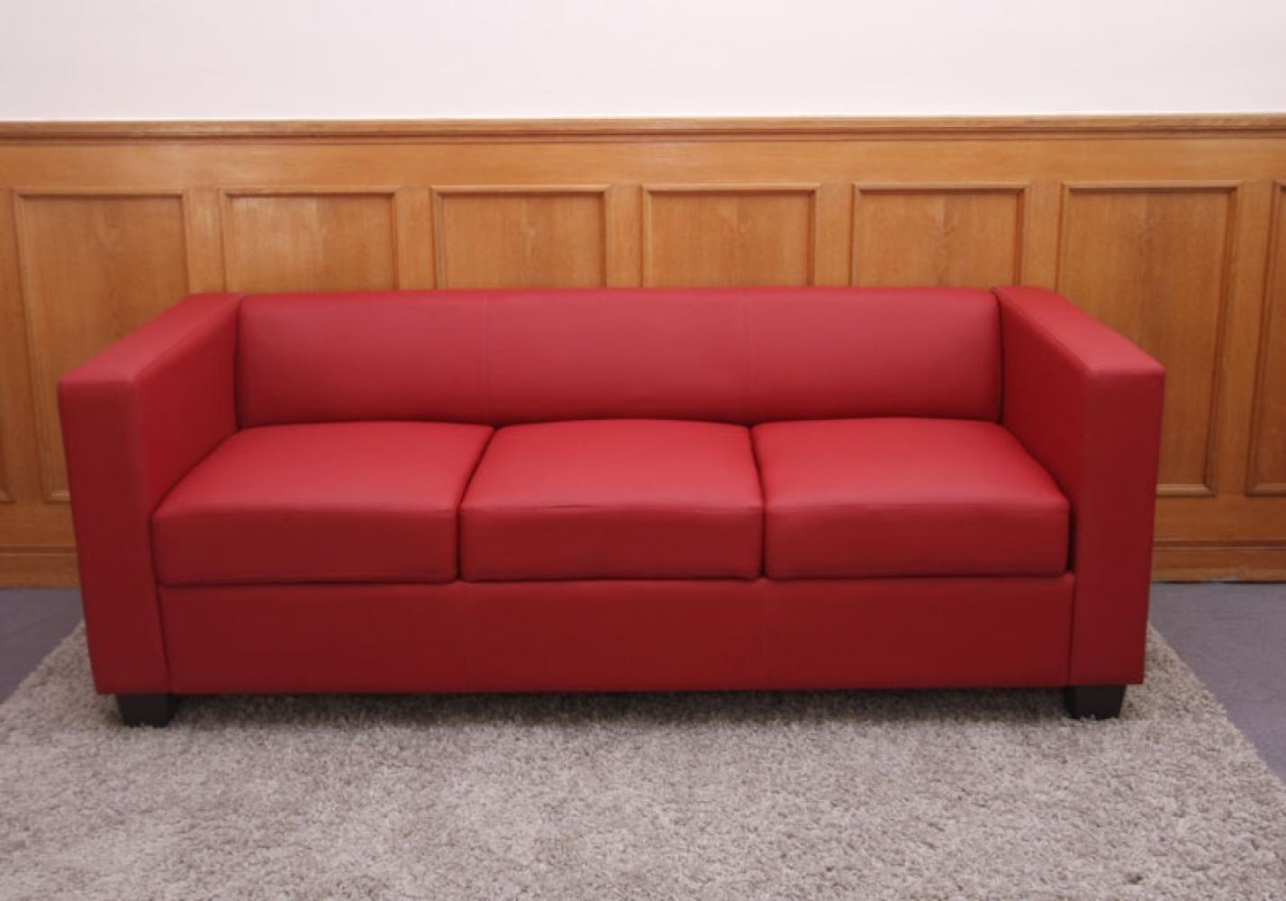 3er Sofa Couch Loungesofa Lille ~ Leder, rot Bild 1