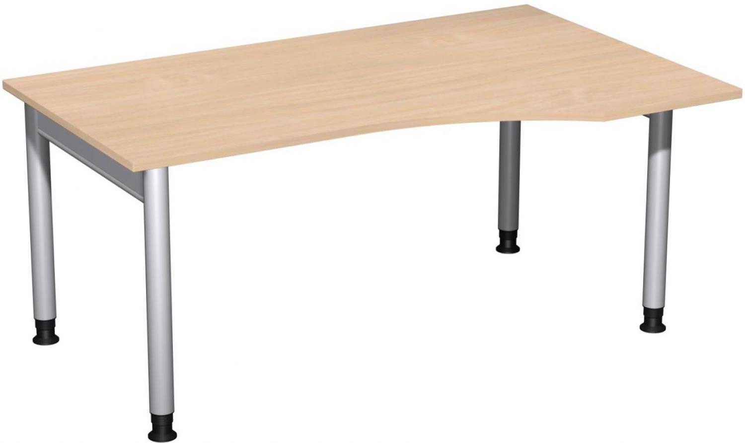 PC-Schreibtisch '4 Fuß Pro' rechts, höhenverstellbar, 160x100cm, Buche / Silber Bild 1