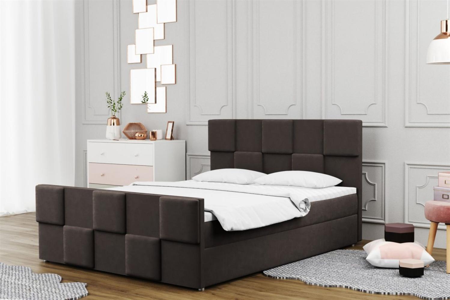 Boxspringbett Schlafzimmerbett MURILO 140x220cm in Stoff Monolith Dunkelbraun Bild 1