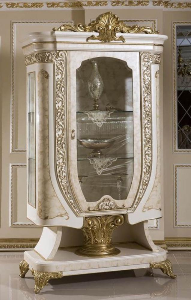 Casa Padrino Luxus Barock Vitrine Weiß / Beige / Gold - Prunkvoller Massivholz Vitrinenschrank mit Glastür - Handgefertigte Barock Möbel - Edel & Prunkvoll Bild 1